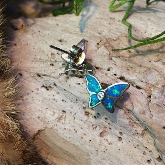Butterfly Blue Opal CZ Sterling Silver Earrings - Picture 6 of 6
